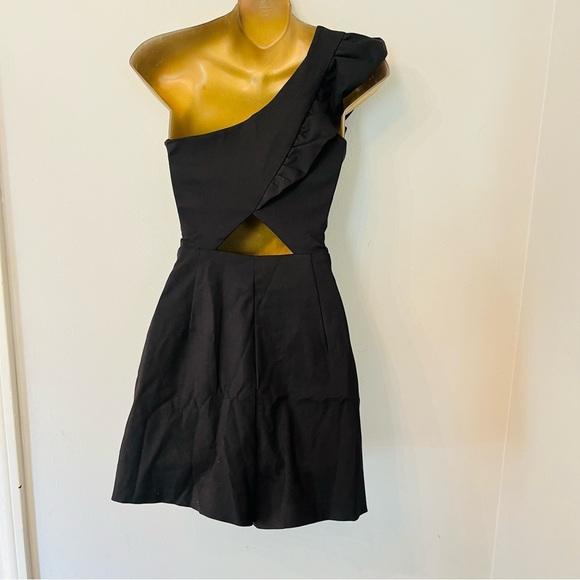ZARA One Shoulder Ruffle Cutout Black Mini Dress holiday - Picture 4 of 9